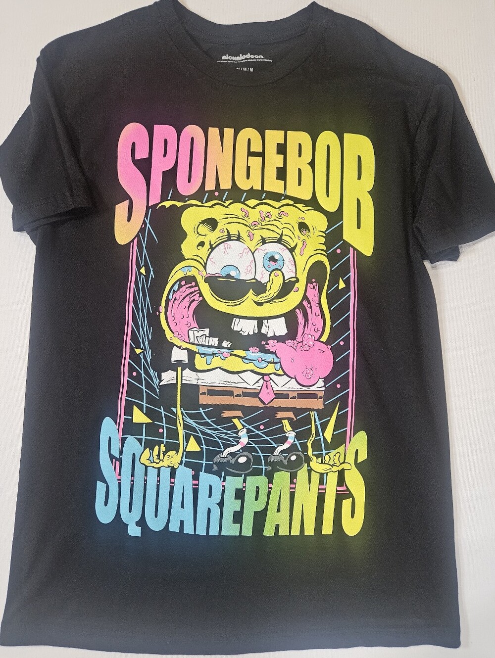 SpongeBob SquarePants T-shirt Mens Medium Black Psychedelic Graphic Casual Tee